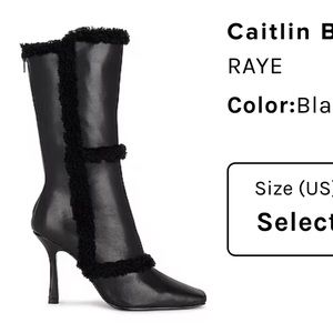 RAYE Black Shearling-Trim Leather Heeled Boots